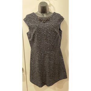 ZARA Basic Navy Blue Black Print Beaded Necklace Romper Jumpsuit Skort Dress L